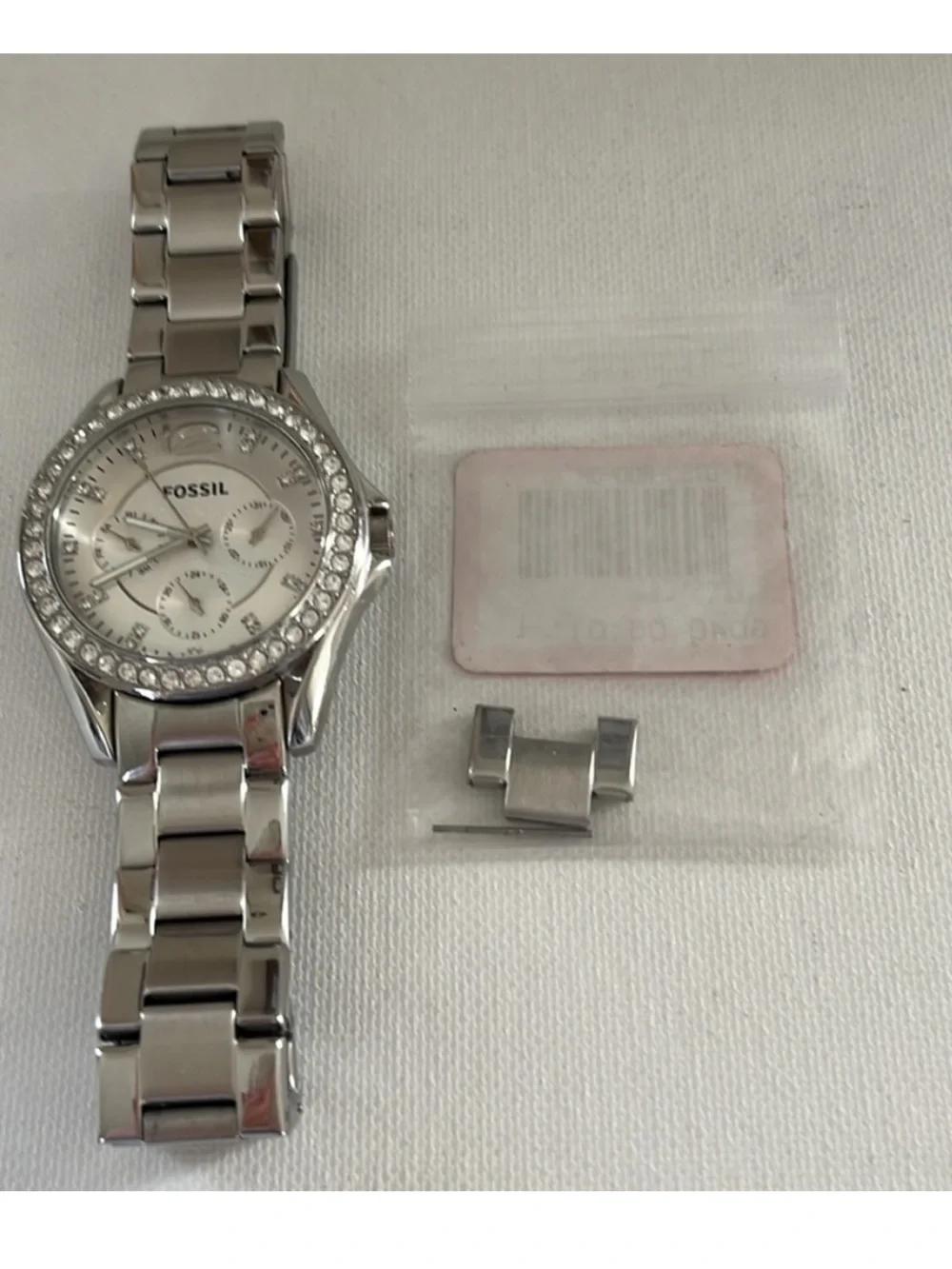 Fossil Silver-Tone Crystal Bezel Women's Watch